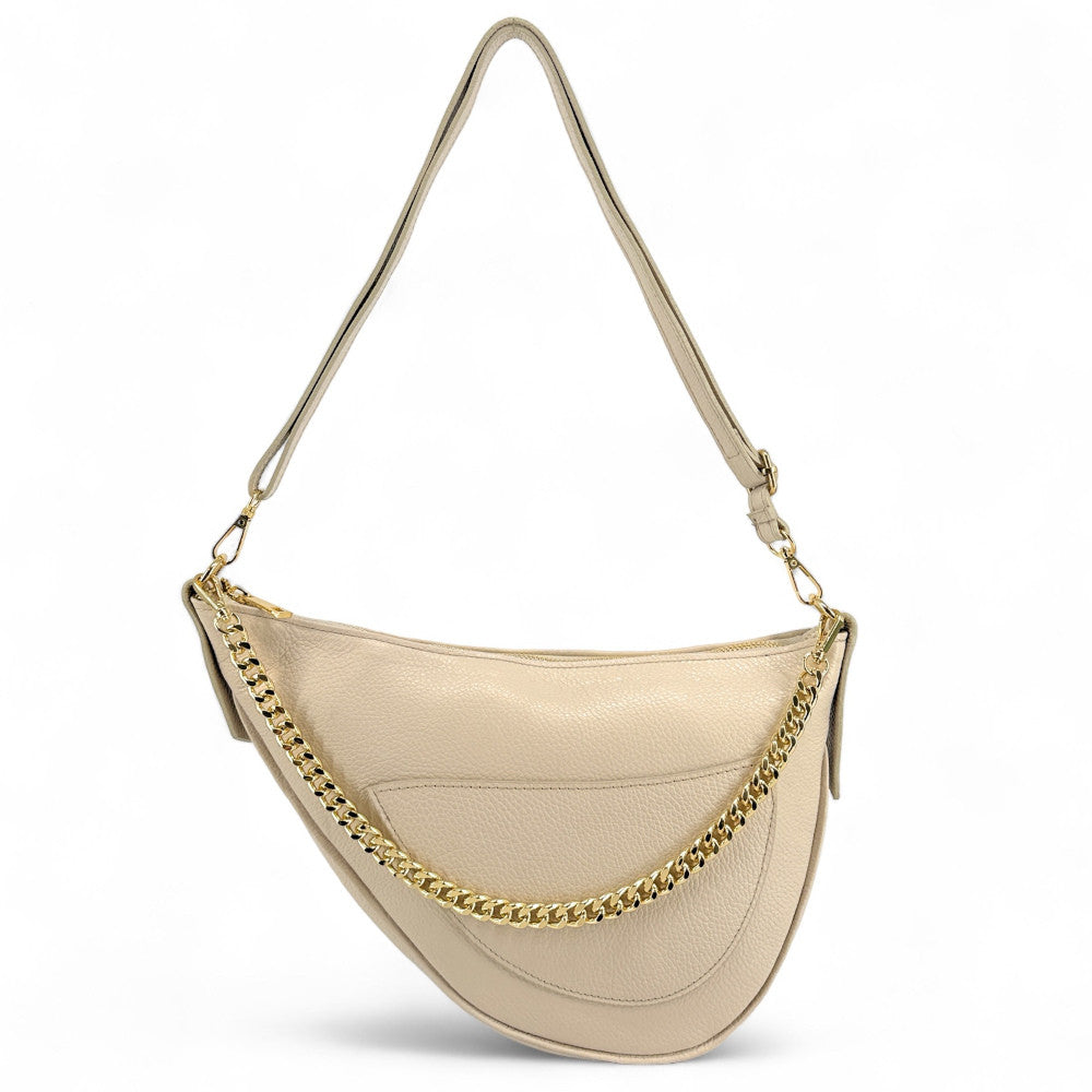 Sac demi-lune en cuir grainé DIANE Beige crème