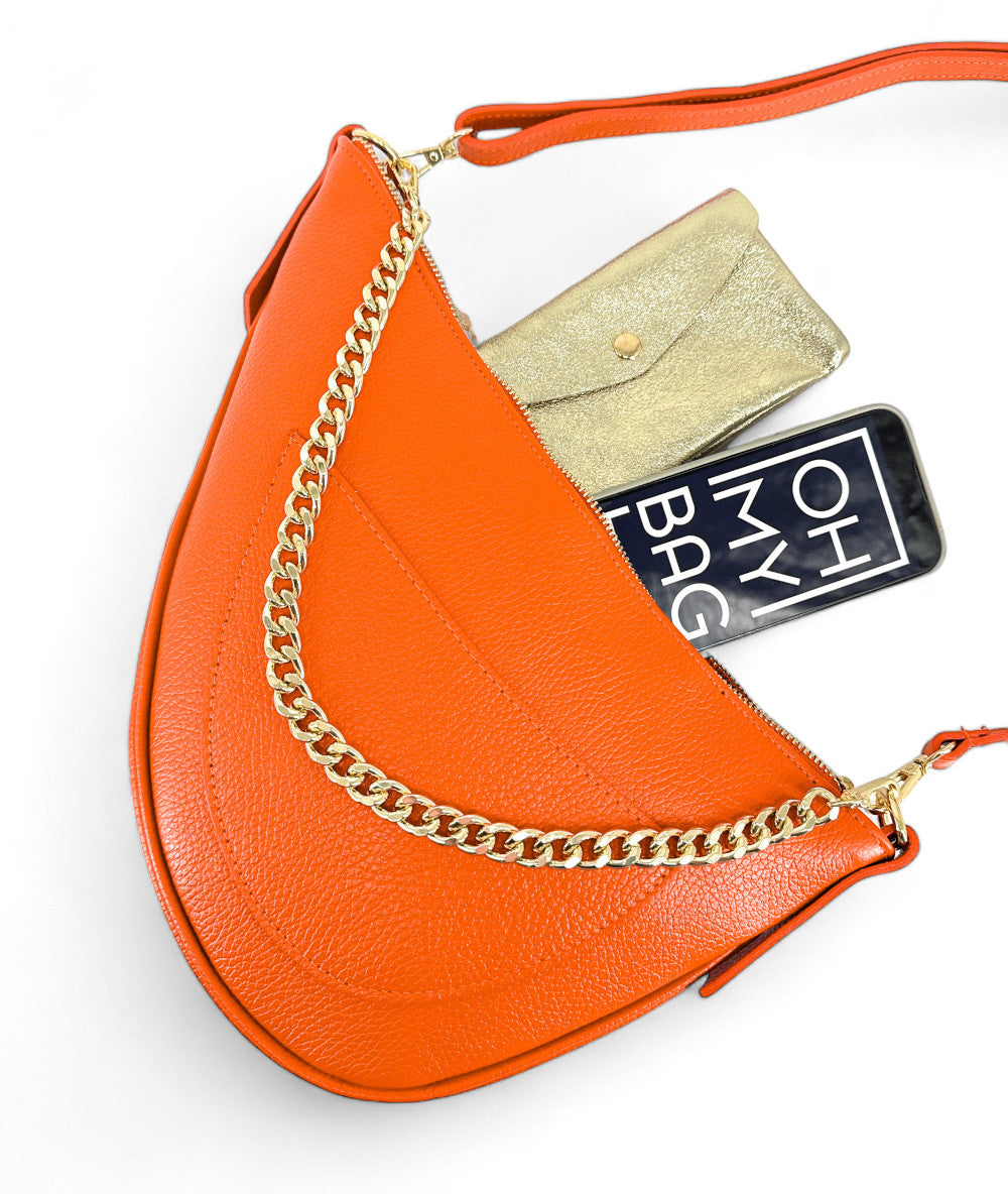 Sac demi-lune en cuir grainé DIANE Orange