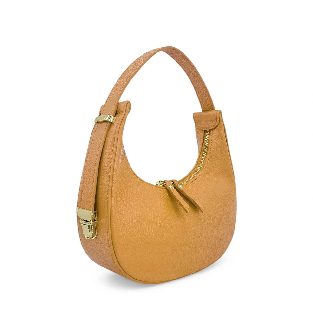 Sac demi-lune en cuir grainé SILOE Marron camel clair