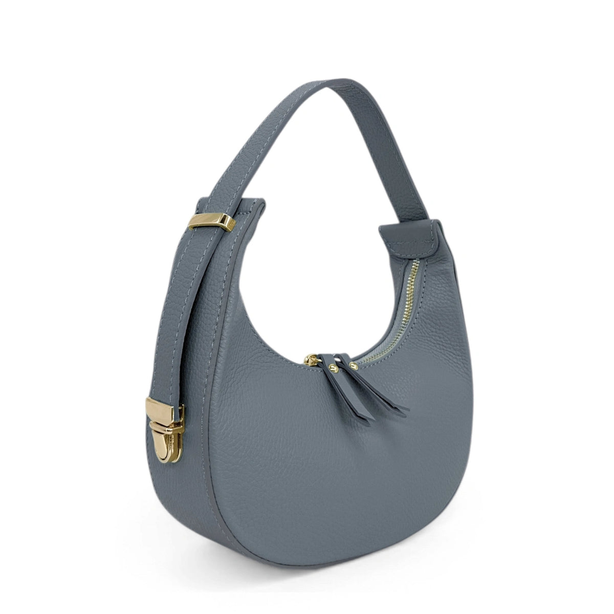 SILOE Taupe Grained Leather Crescent Bag