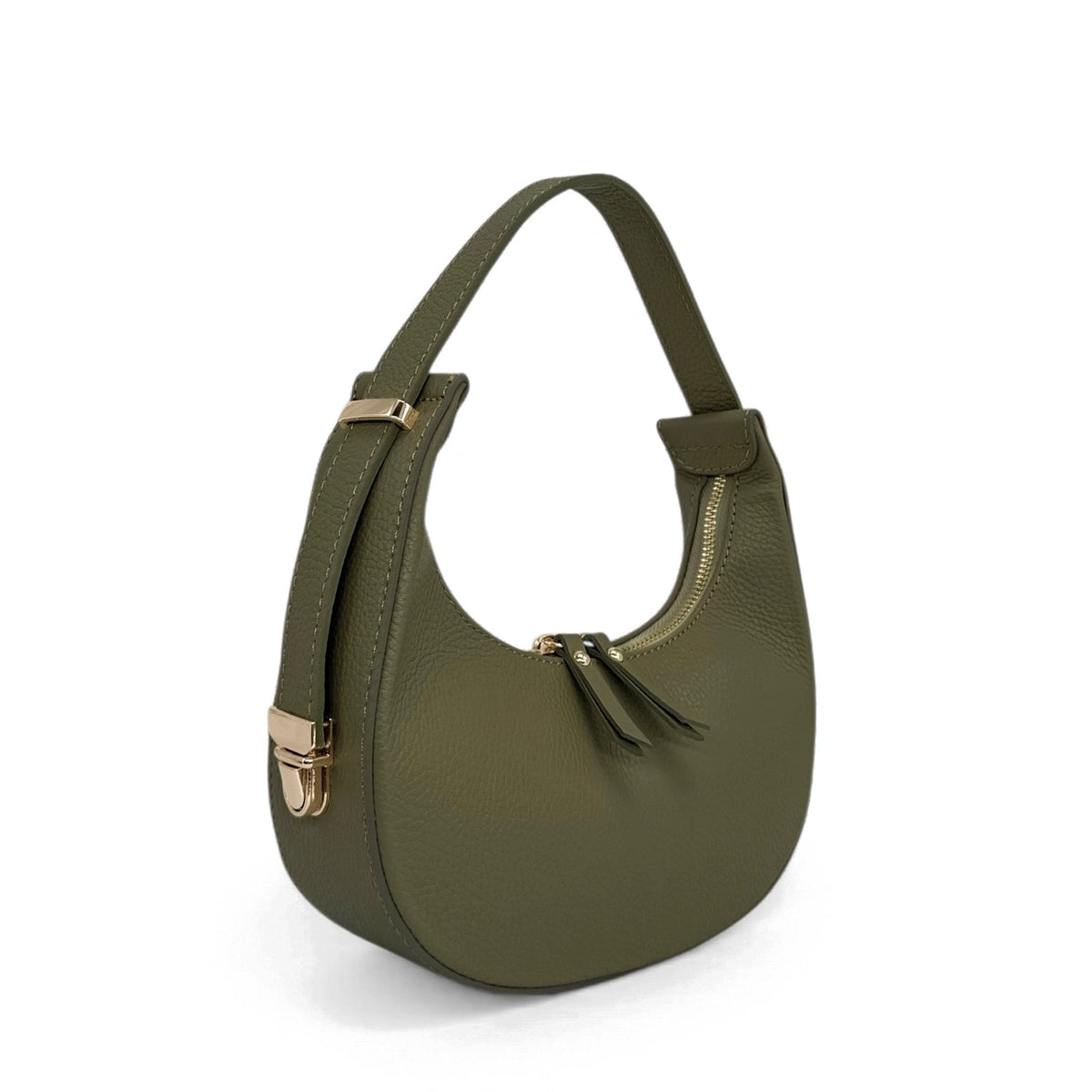 Halbmondtasche aus genarbtem Leder SILOE Taupe