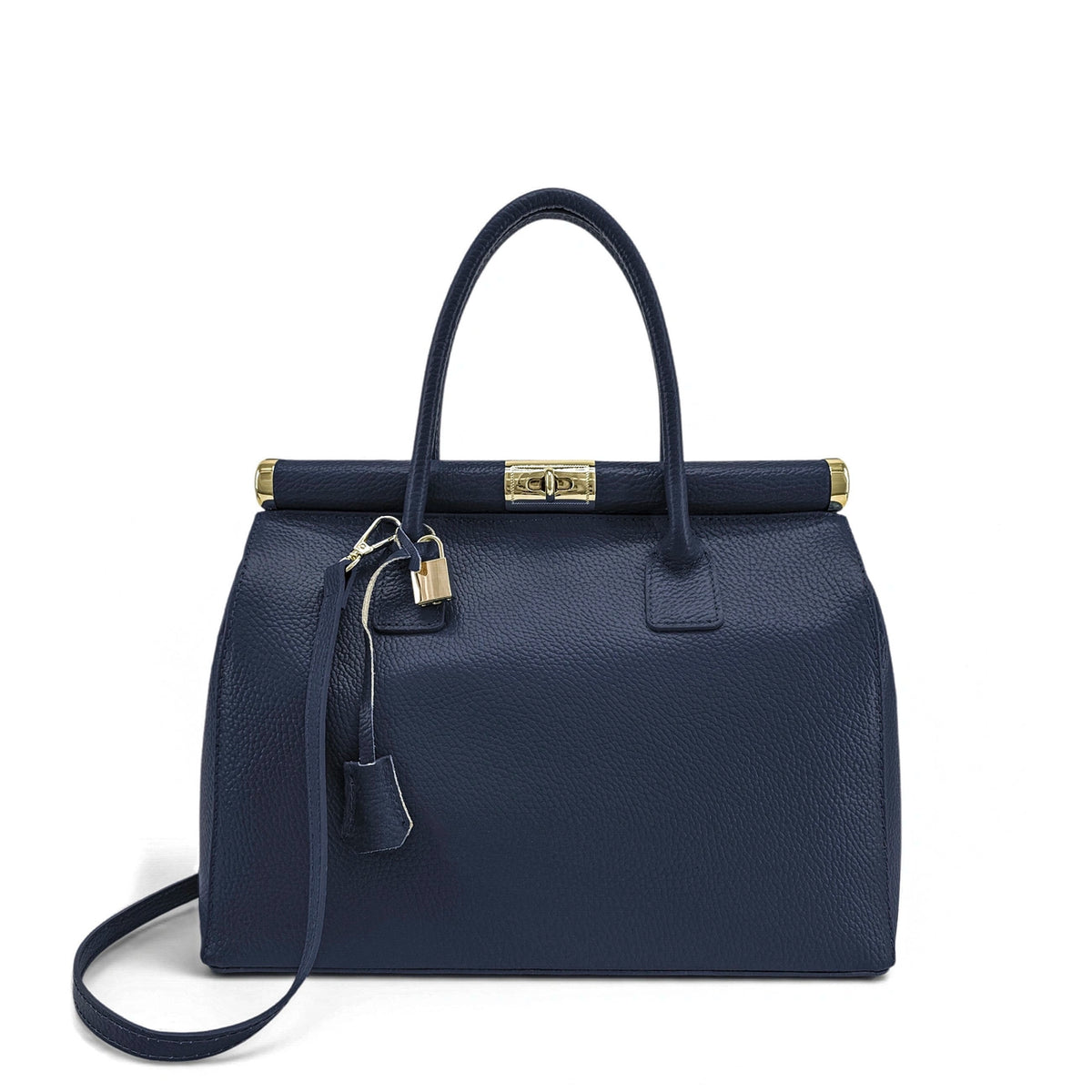 TROCADERO grained leather bowling bag, Navy blue