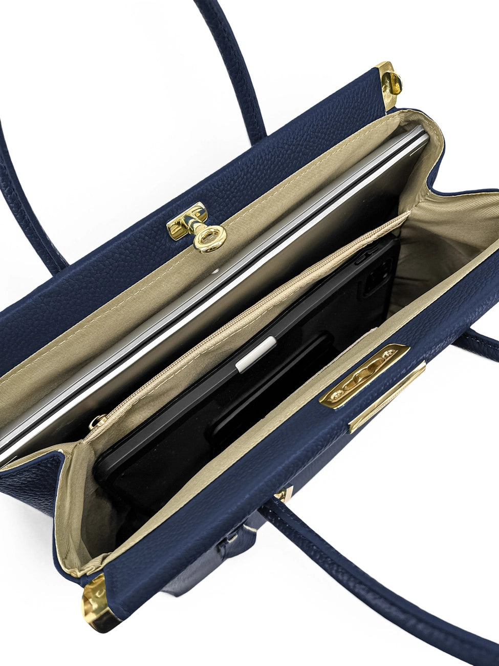 TROCADERO grained leather bowling bag, Navy blue