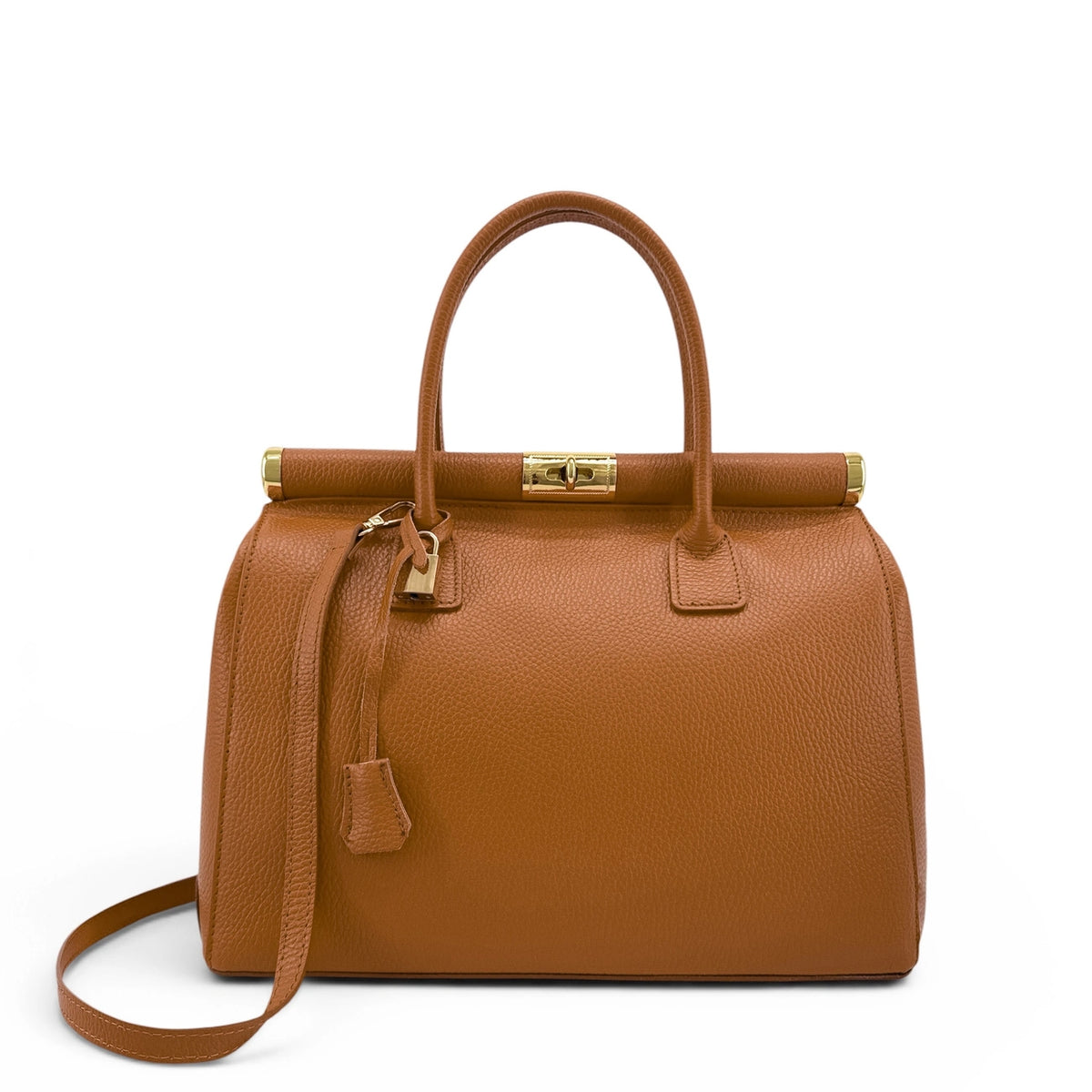 Borsa bowling in pelle martellata TROCADERO Marrone cognac