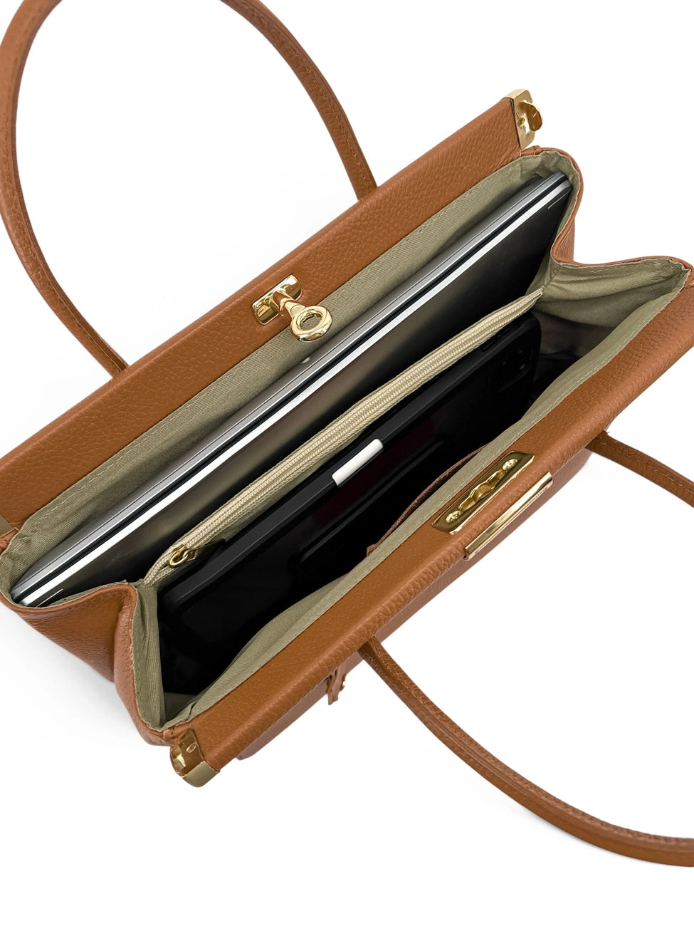 Borsa bowling in pelle martellata TROCADERO Marrone cognac
