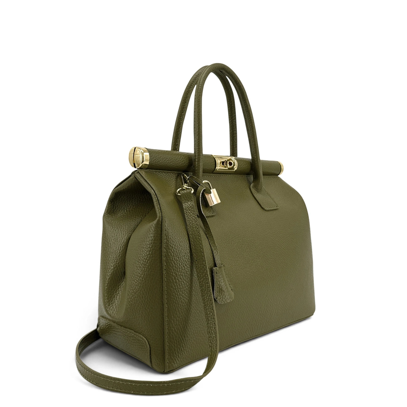 Borsa a mano in pelle martellata TROCADERO – Verde kaki