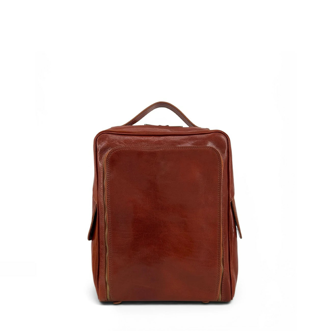 Sac à dos en cuir lisse OSLO Marron cognac foncé