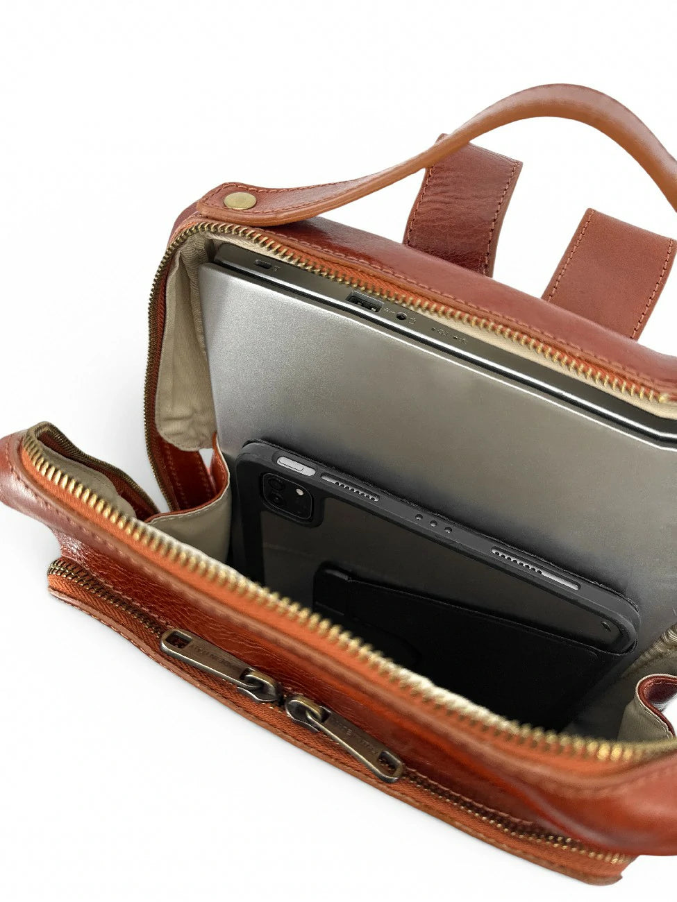 Rucksack aus Glattleder OSLO Dunkelcognac