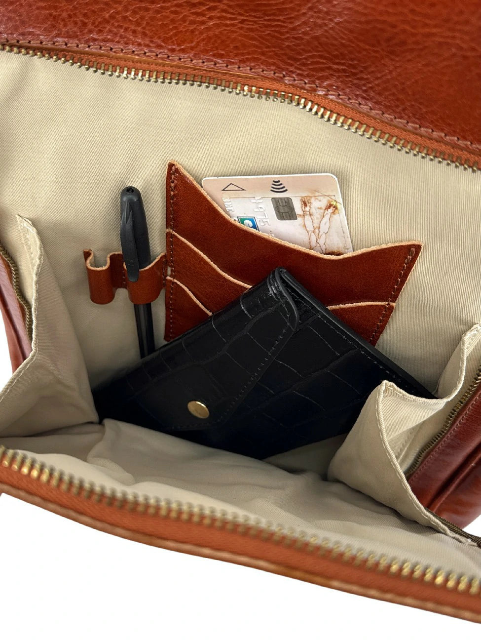 Rucksack aus Glattleder OSLO Dunkelcognac