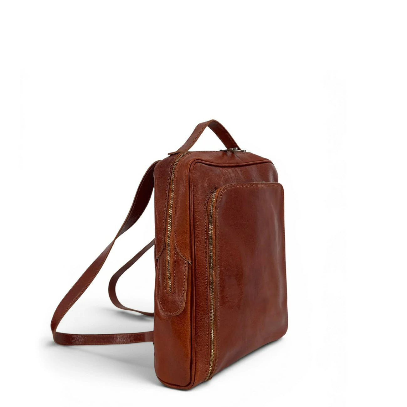 Sac à dos en cuir lisse OSLO Marron cognac foncé