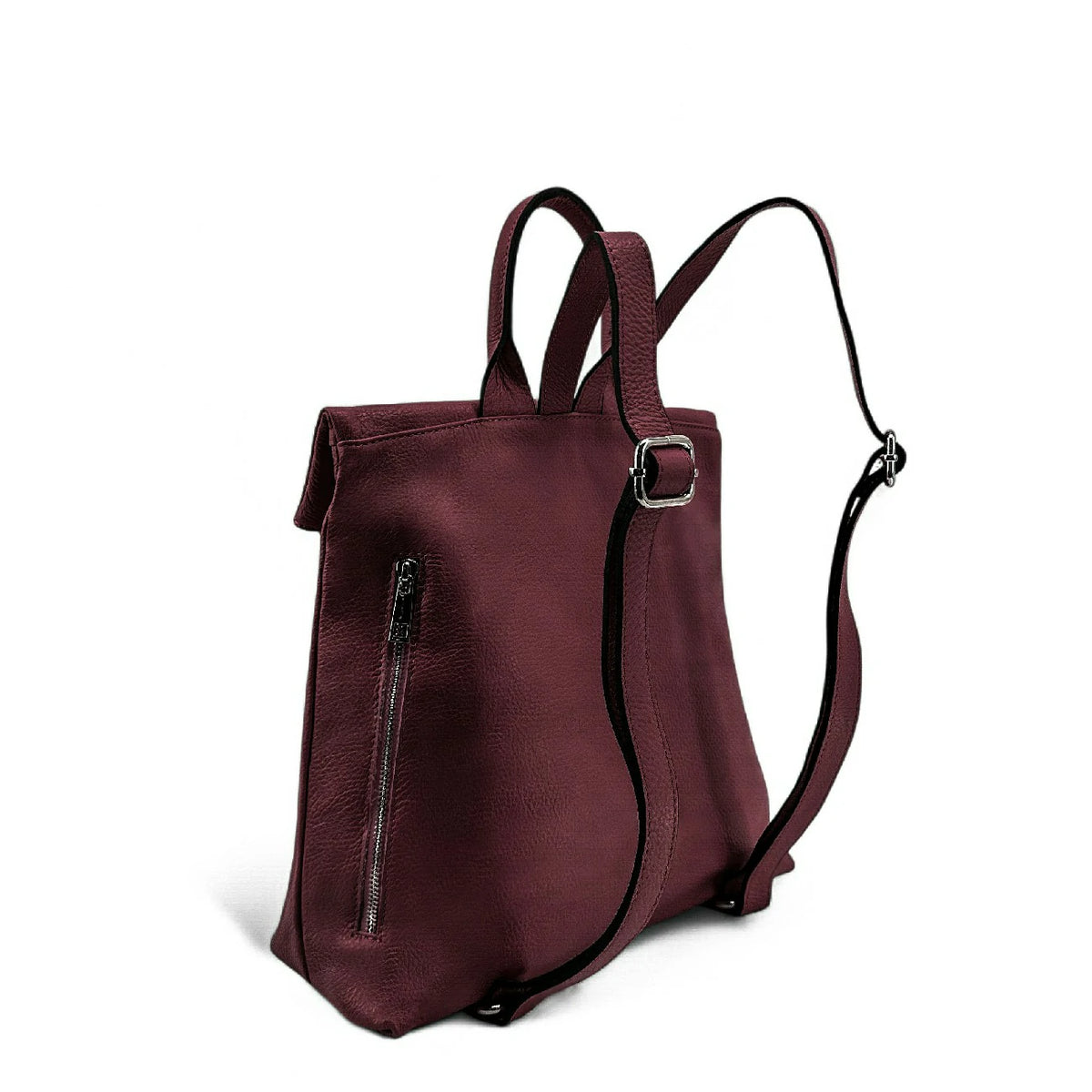 Diebstahlsicherer Rucksack aus genarbtem Leder DORA Bordeaux