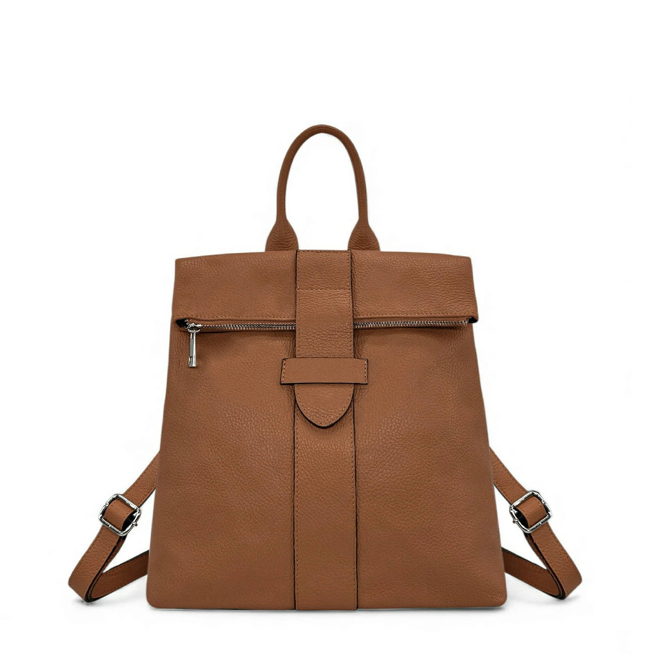 Sac à dos antivol en cuir grainé DORA Camel foncé