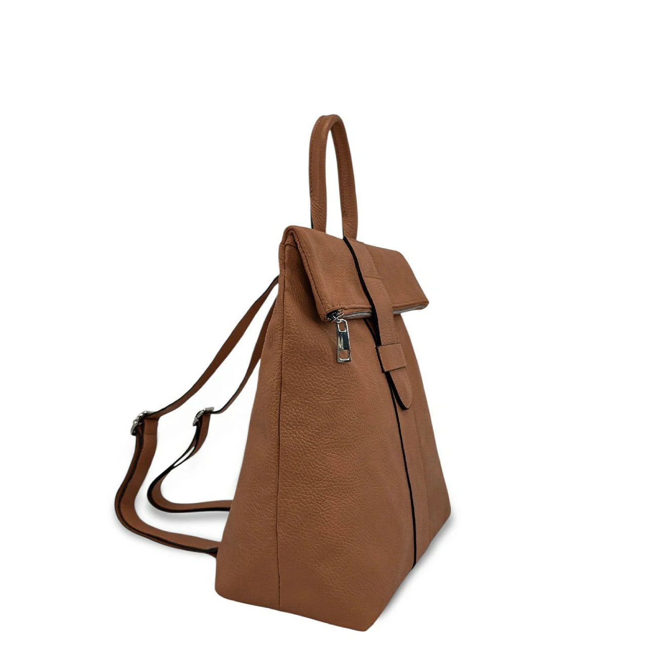 Sac à dos antivol en cuir grainé DORA Camel foncé