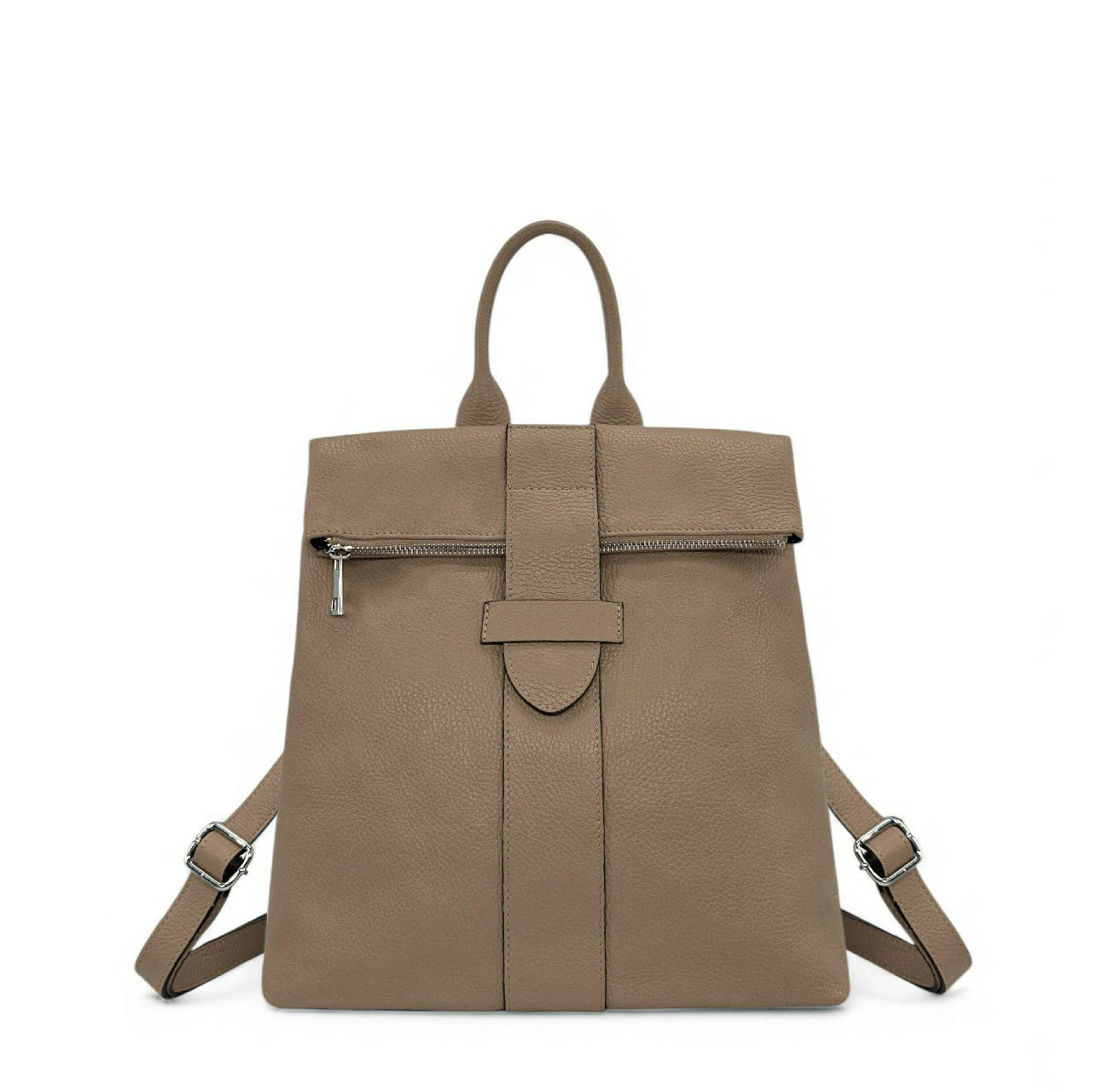 Sac à dos antivol en cuir grainé DORA Taupe foncé