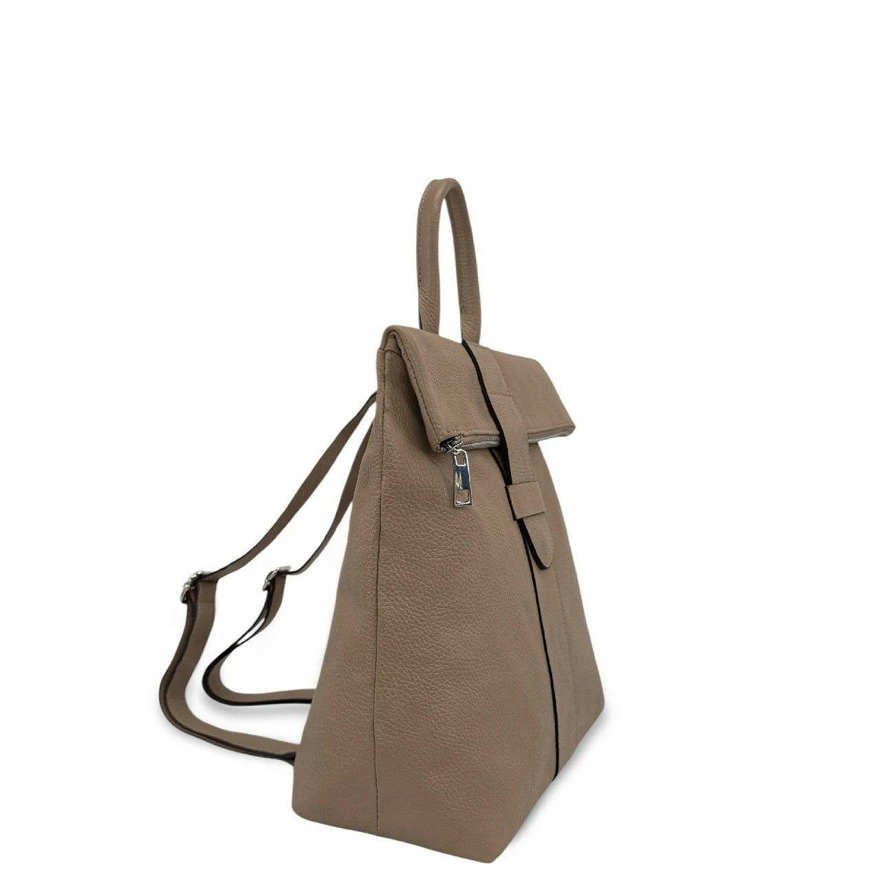 Sac à dos antivol en cuir grainé DORA Taupe foncé