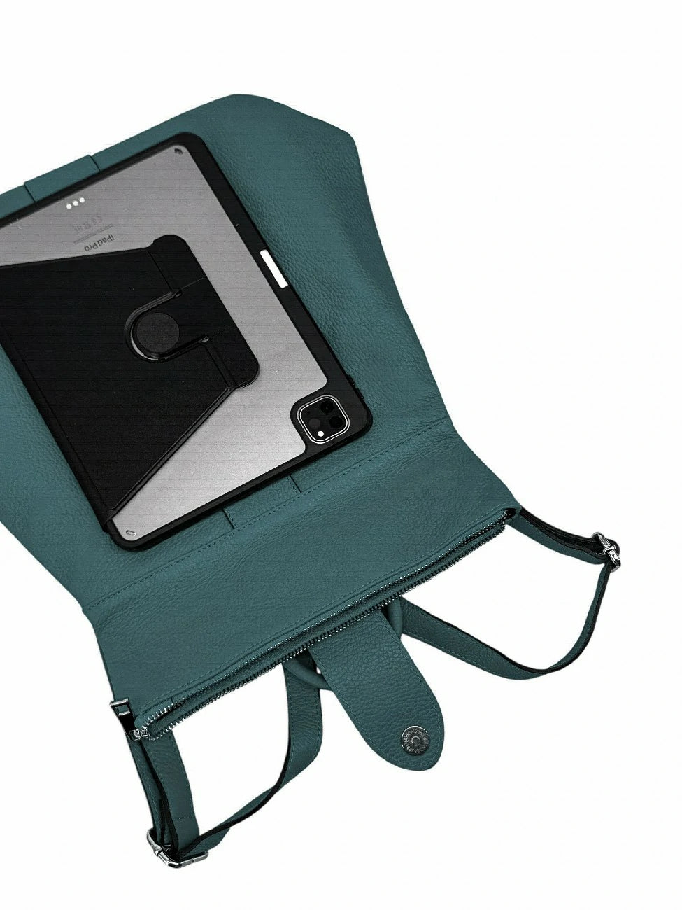 Diebstahlsicherer Rucksack aus genarbtem Leder DORA Petrol