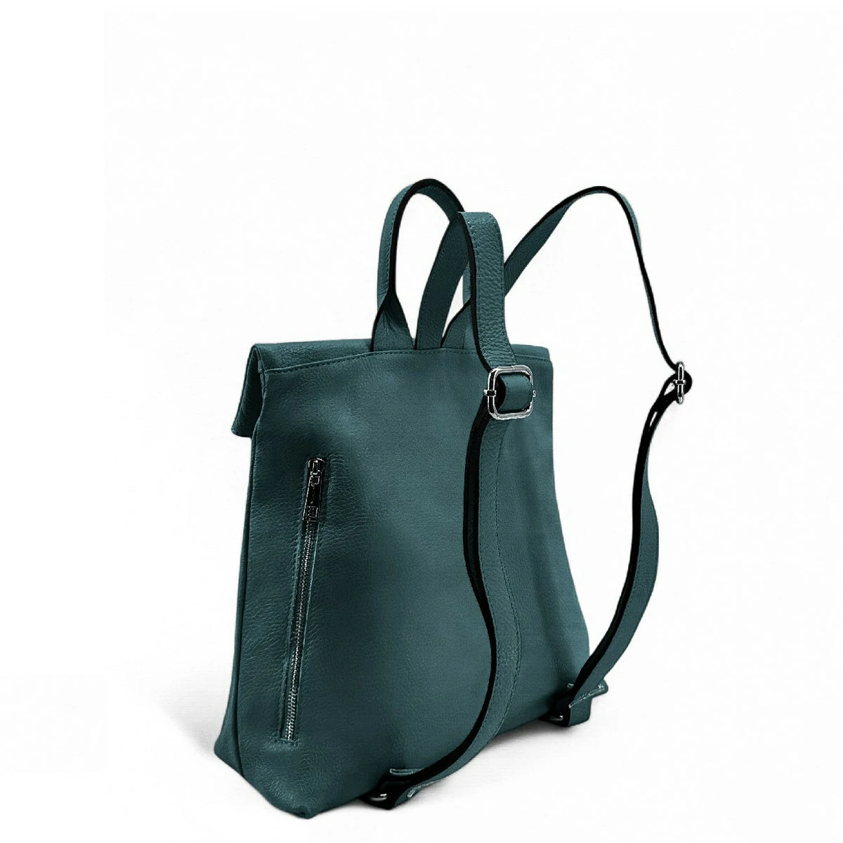Diebstahlsicherer Rucksack aus genarbtem Leder DORA Petrol