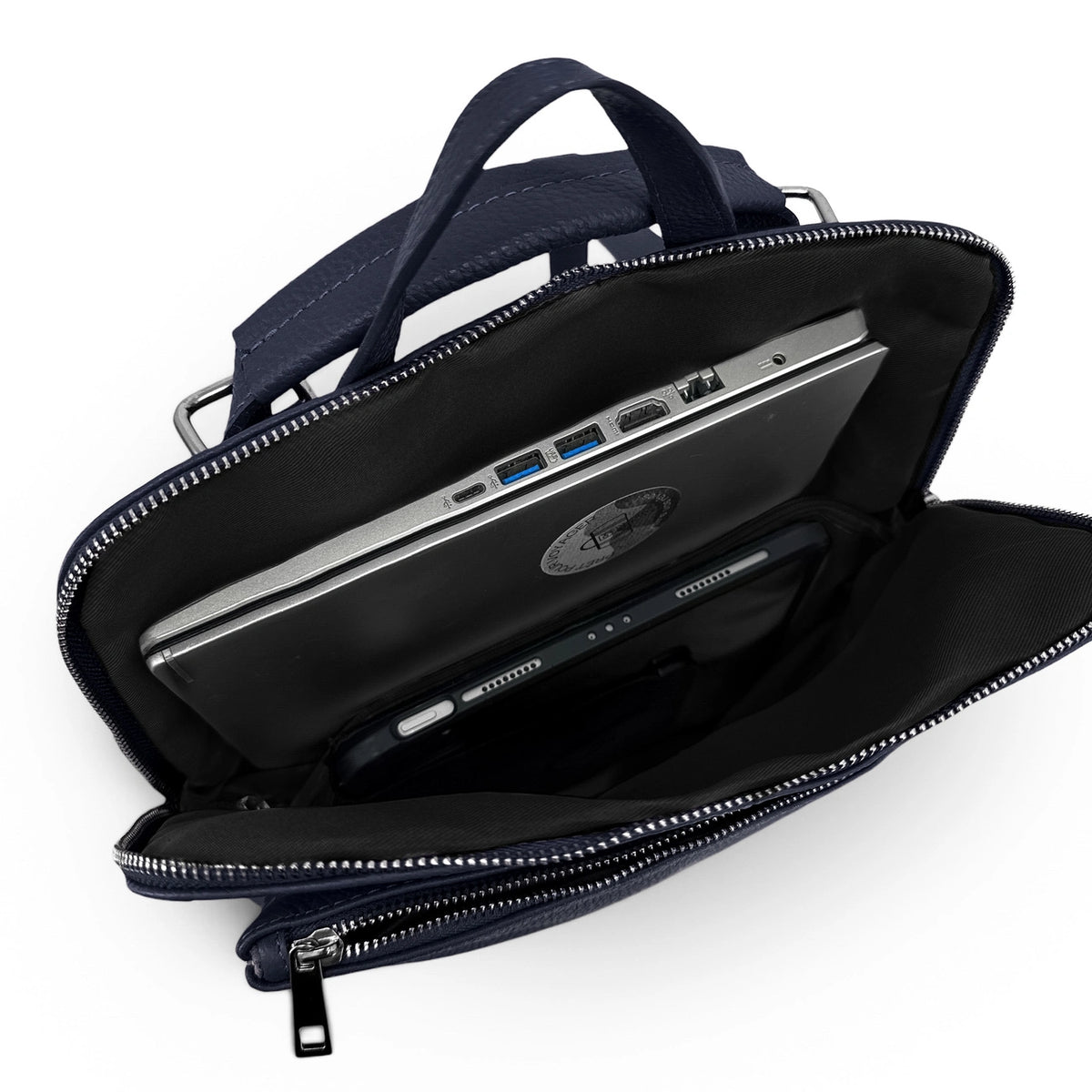 Rucksack aus genarbtem Leder CORFOU Marineblau