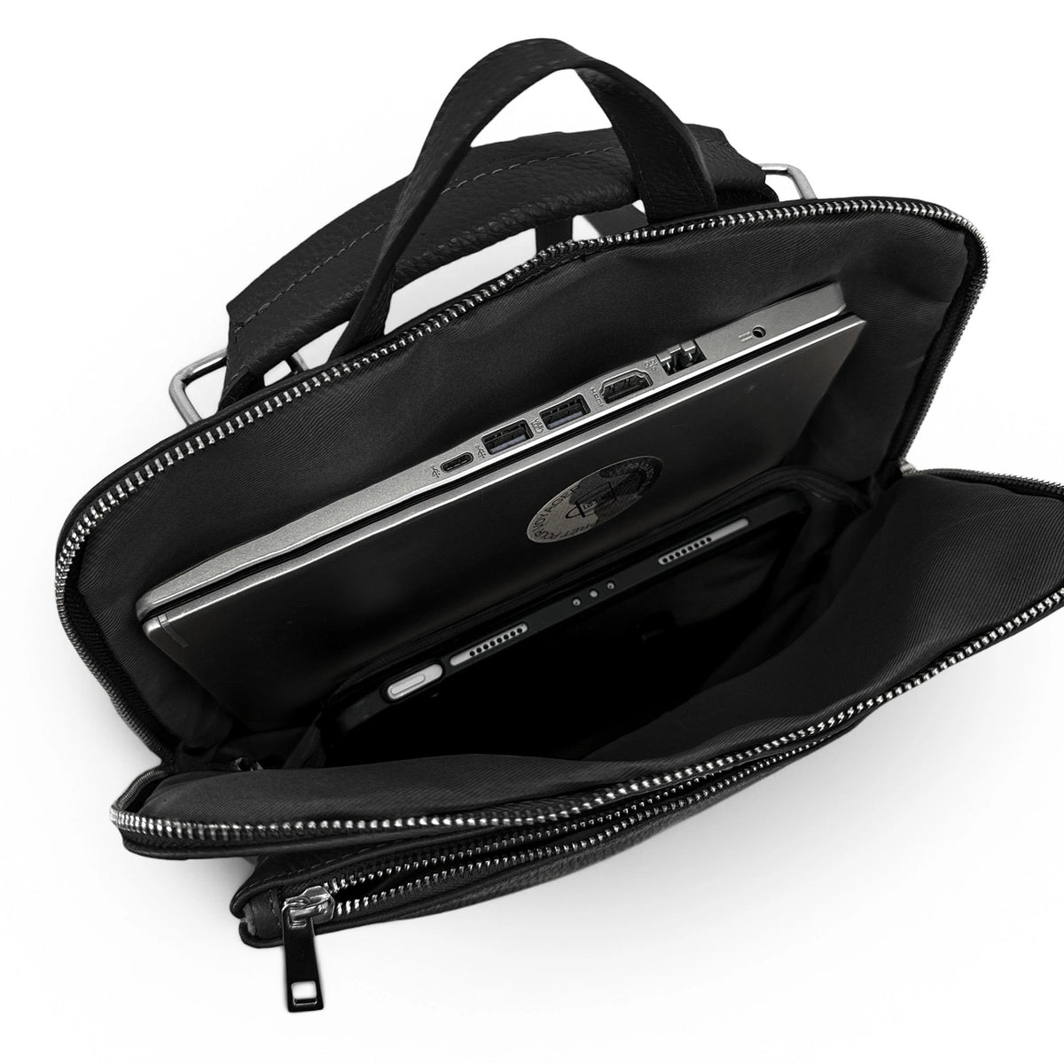 CORFOU Grained Leather Backpack Black