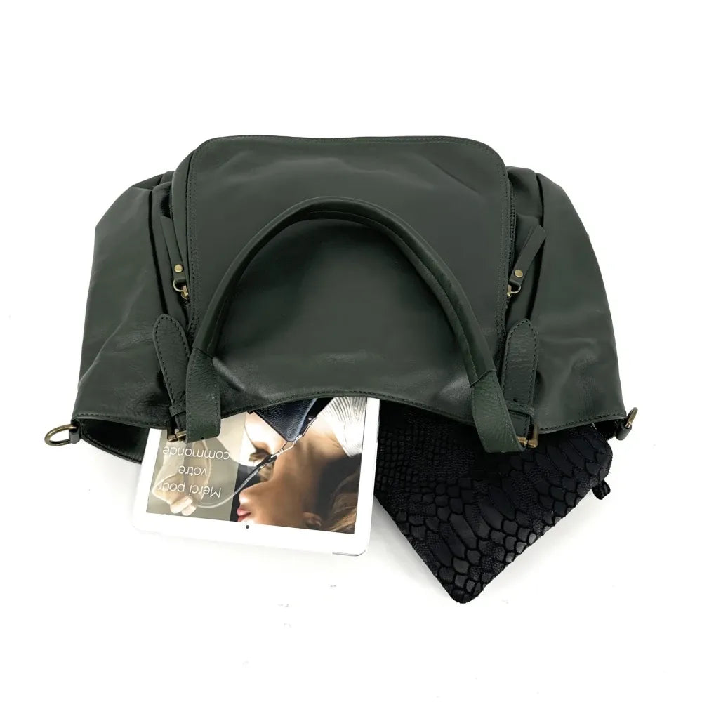 Sac en cuir lisse ELTON Vert forêt
