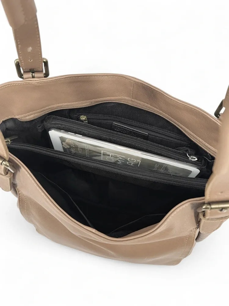 Sac en cuir lisse ELTON Taupe