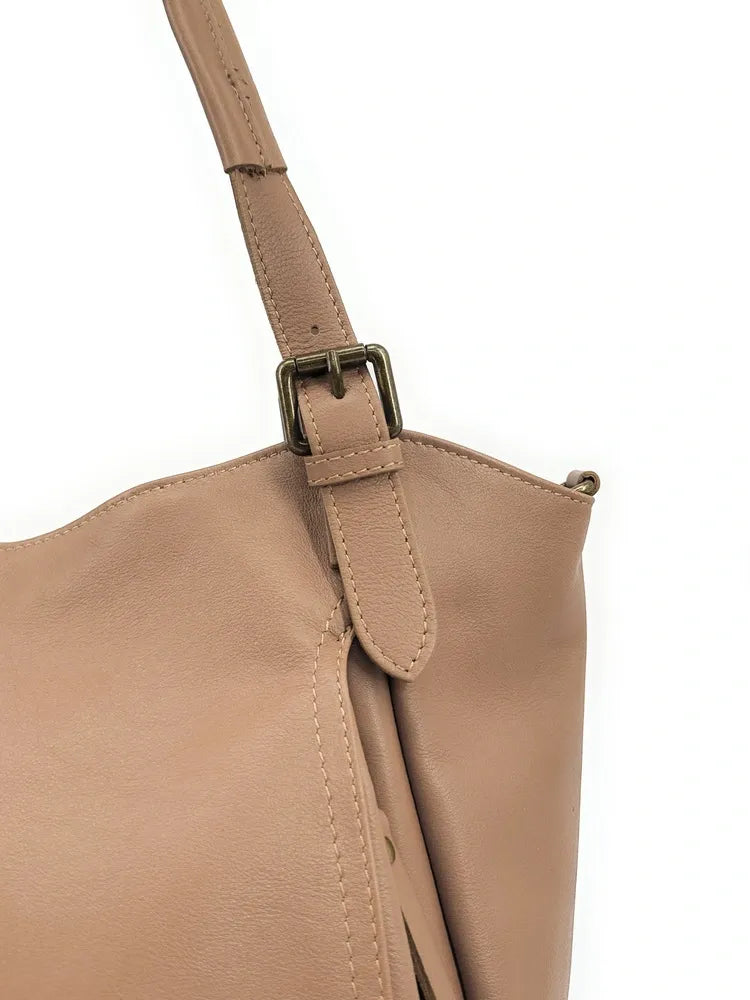 Sac en cuir lisse ELTON Taupe