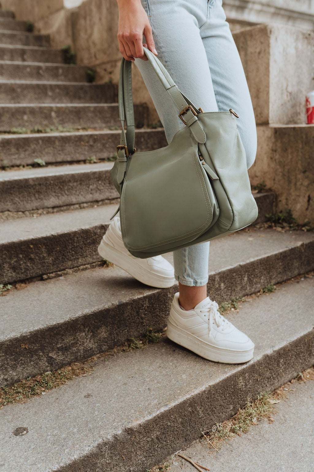 Sac en cuir lisse ELTON Vert amande