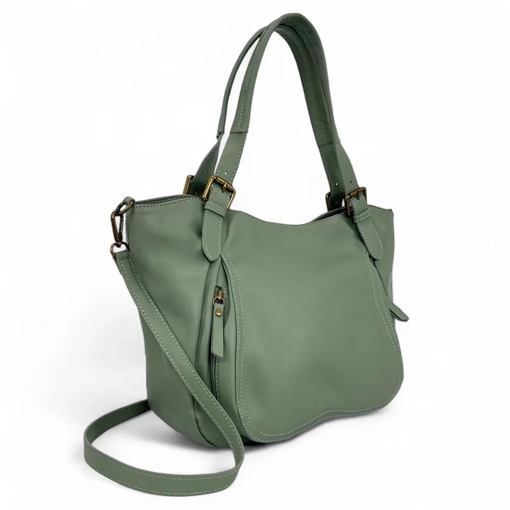 Sac en cuir lisse ELTON Vert amande