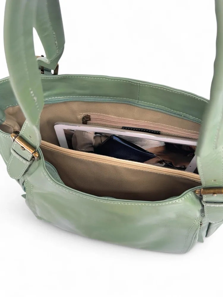 Sac en cuir lisse ELTON Vert amande