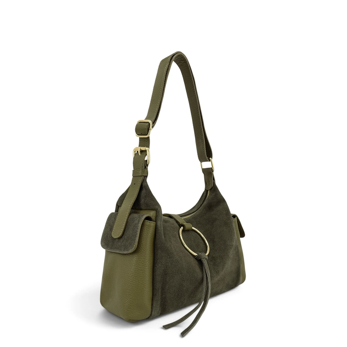 Borsa hobo in pelle martellata e pelle vellutata LARA Bordeaux