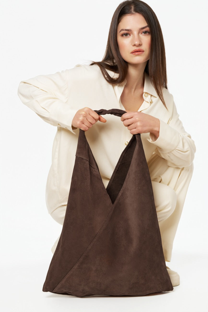 Grand sac hobo en daim EOLIA Chocolat