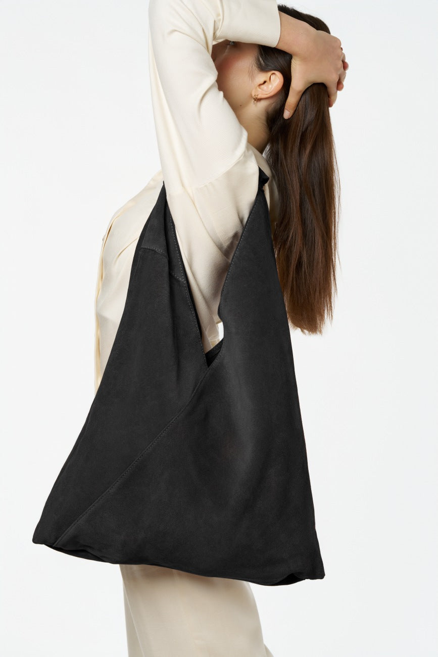 Grand sac hobo en daim EOLIA Noir