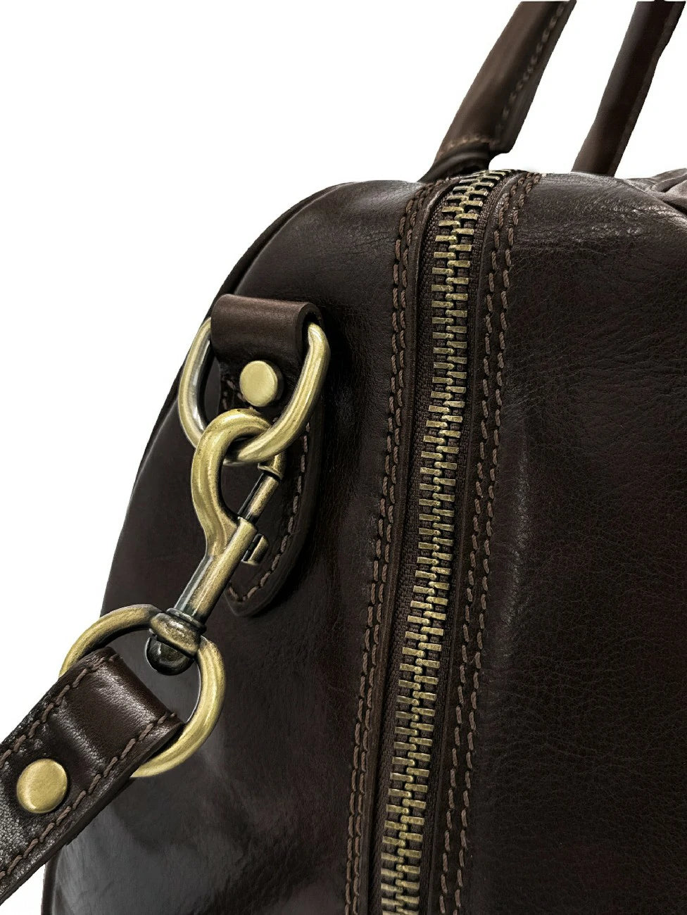 Bolso de viaje de piel lisa ANGKOR marrón chocolate