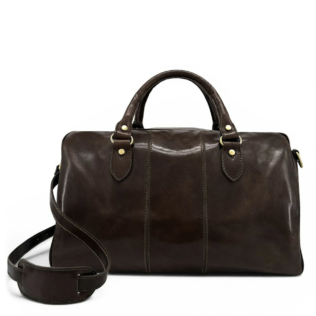 Bolso de viaje de piel lisa ANGKOR marrón chocolate