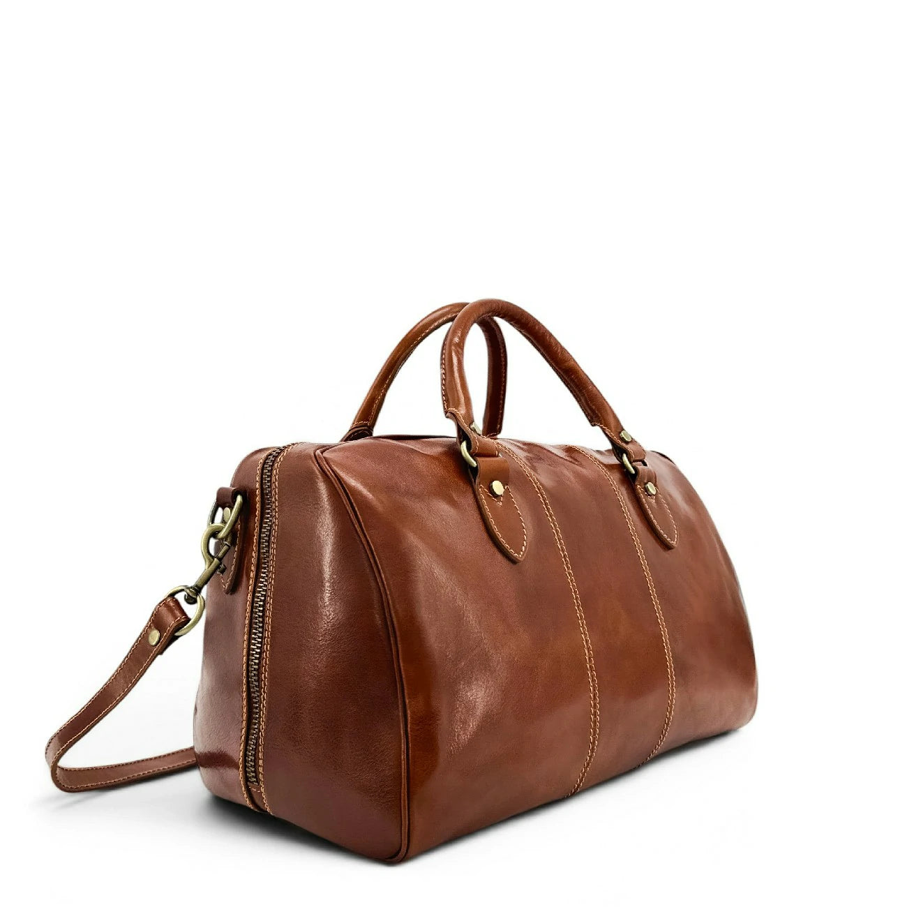 Sac de voyage en cuir lisse ANGKOR Marron cognac
