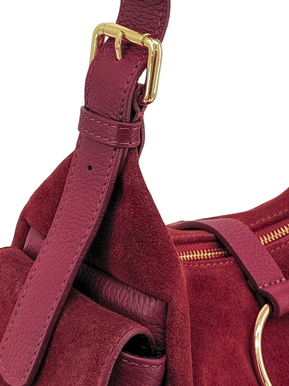 Hobotas van generfd leer en veloursleer LARA Bordeauxrood