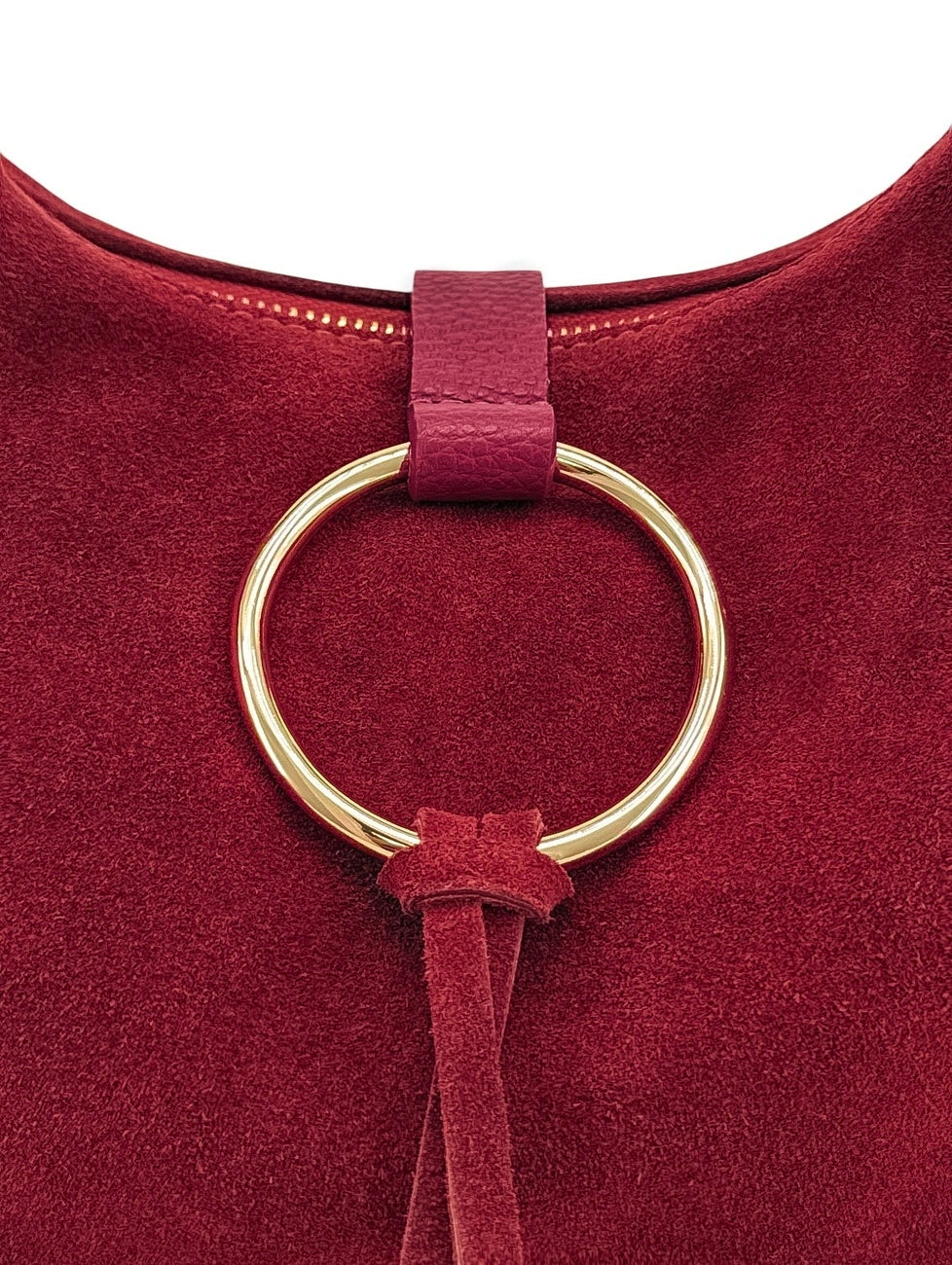 Hobotas van generfd leer en veloursleer LARA Bordeauxrood