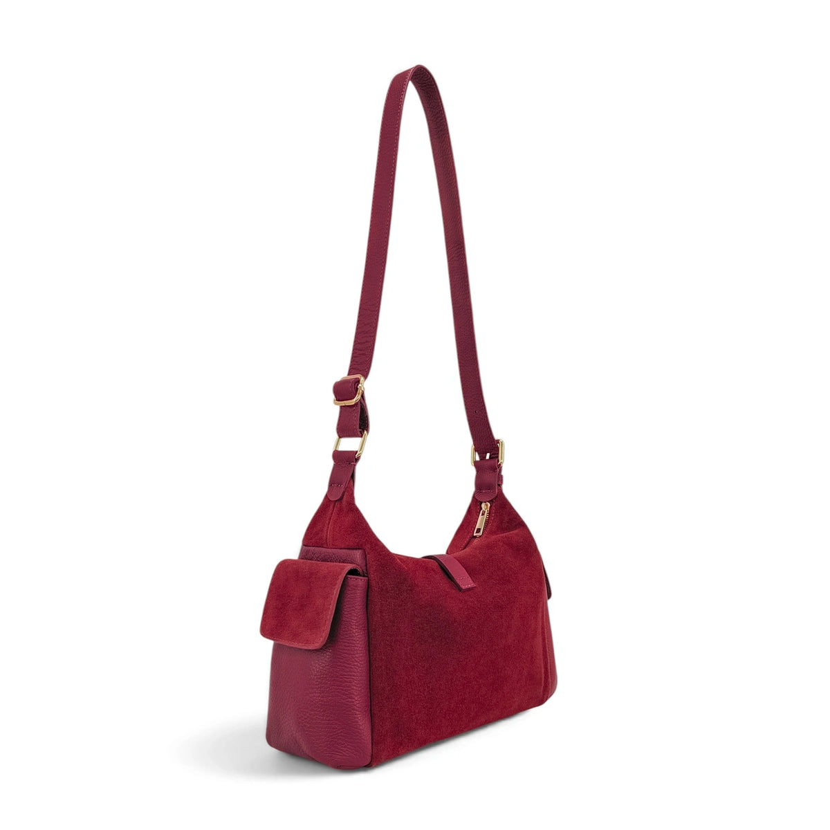 Hobotas van generfd leer en veloursleer LARA Bordeauxrood