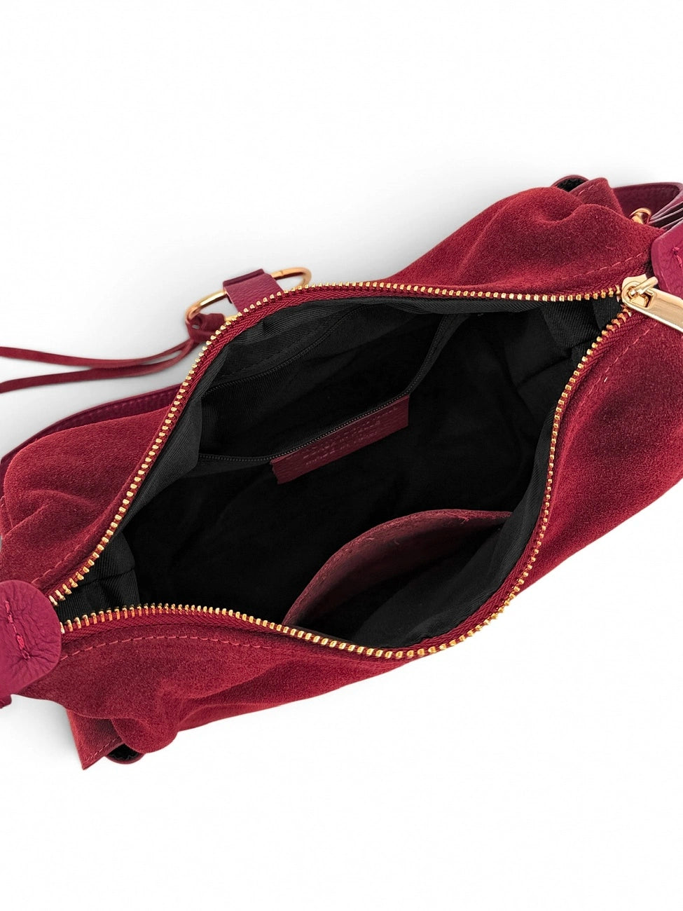 Hobotas van generfd leer en veloursleer LARA Bordeauxrood