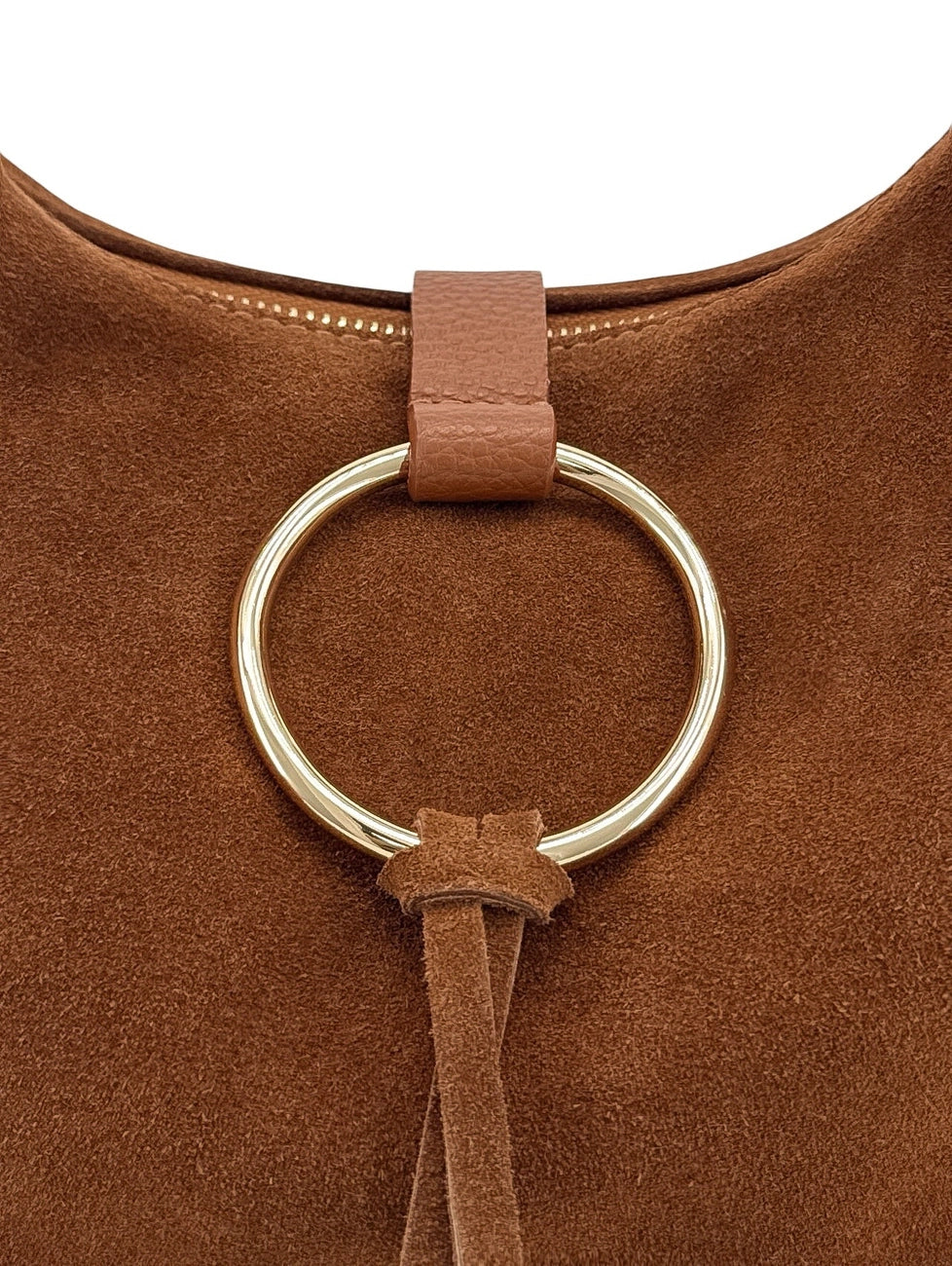 Hobotas van generfd leer en veloursleer LARA Donker camelbruin