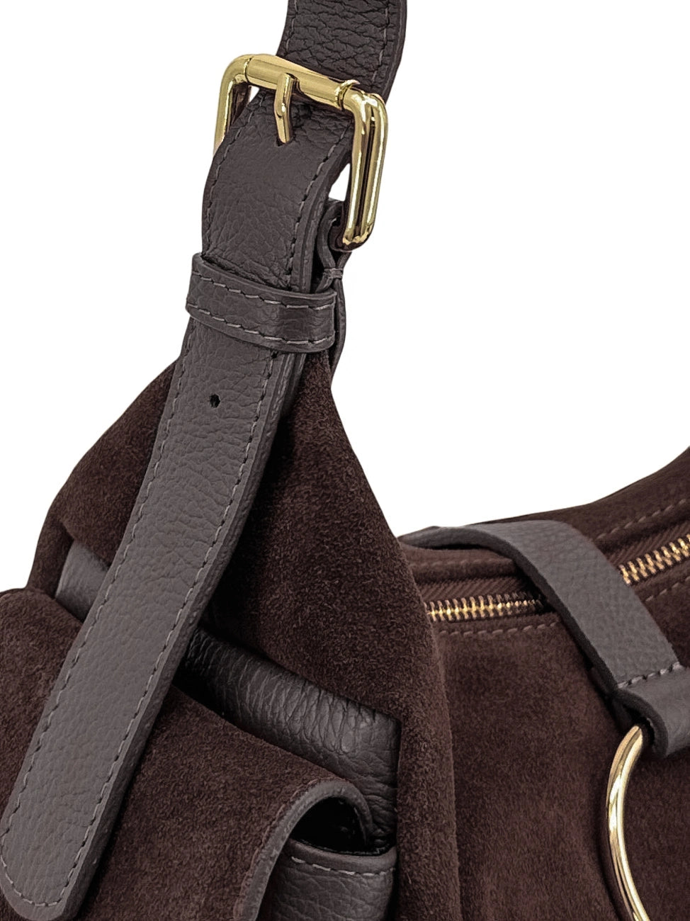Hobotas van generfd leer en veloursleer LARA Chocoladebruin