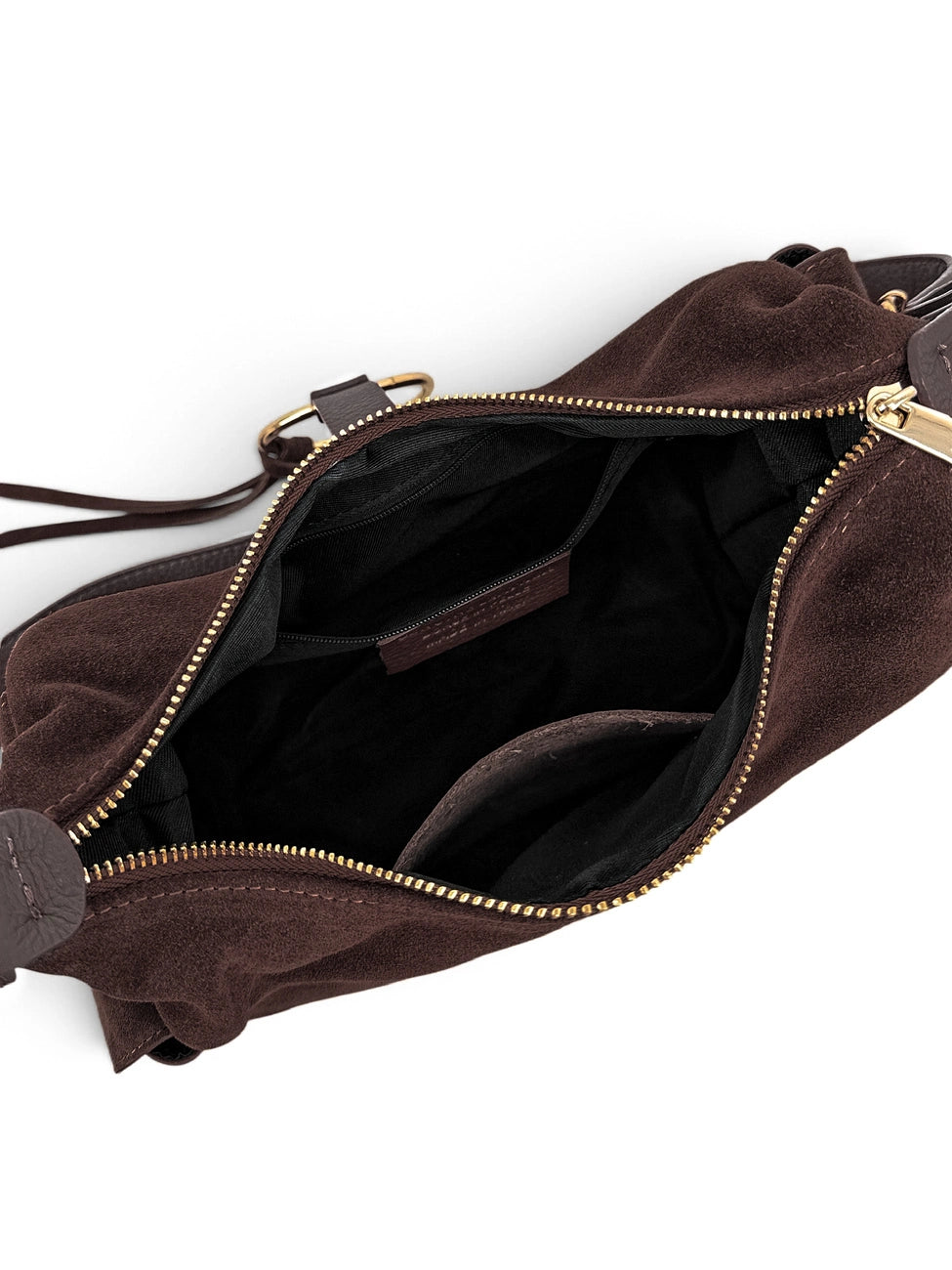 Hobotas van generfd leer en veloursleer LARA Chocoladebruin