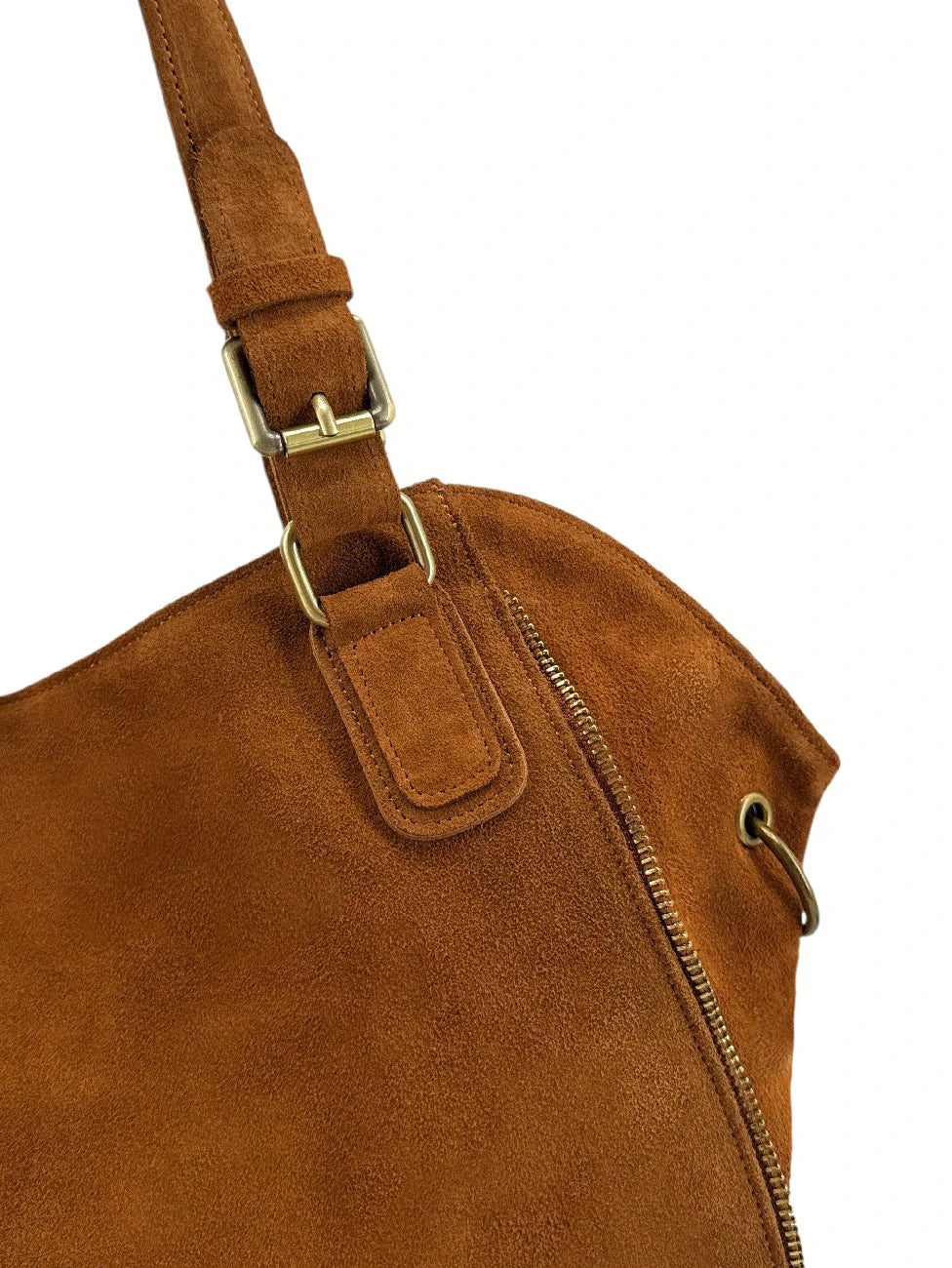 CAMELIA SUEDE large split suede hobo bag, Dark camel brown