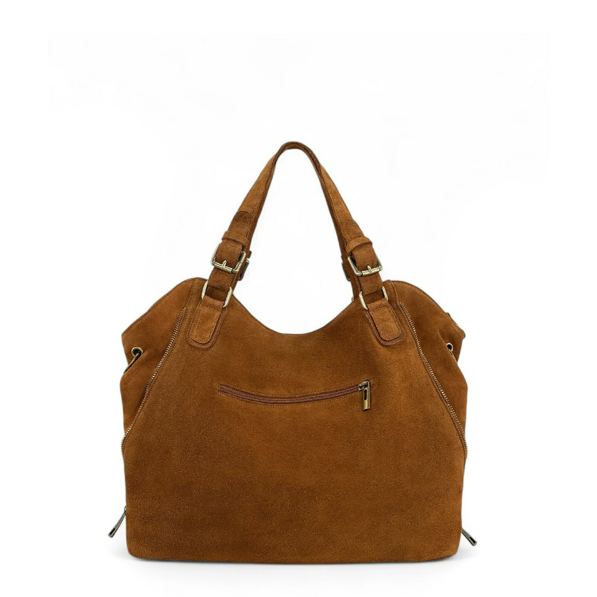 CAMELIA SUEDE large split suede hobo bag, Dark camel brown