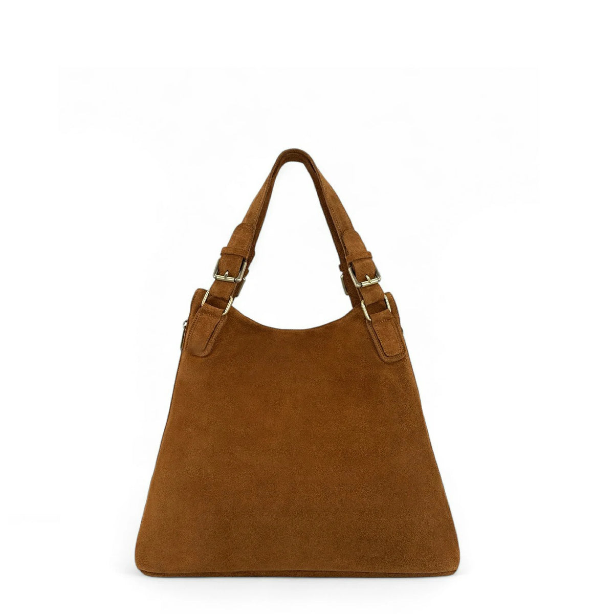 CAMELIA SUEDE large split suede hobo bag, Dark camel brown