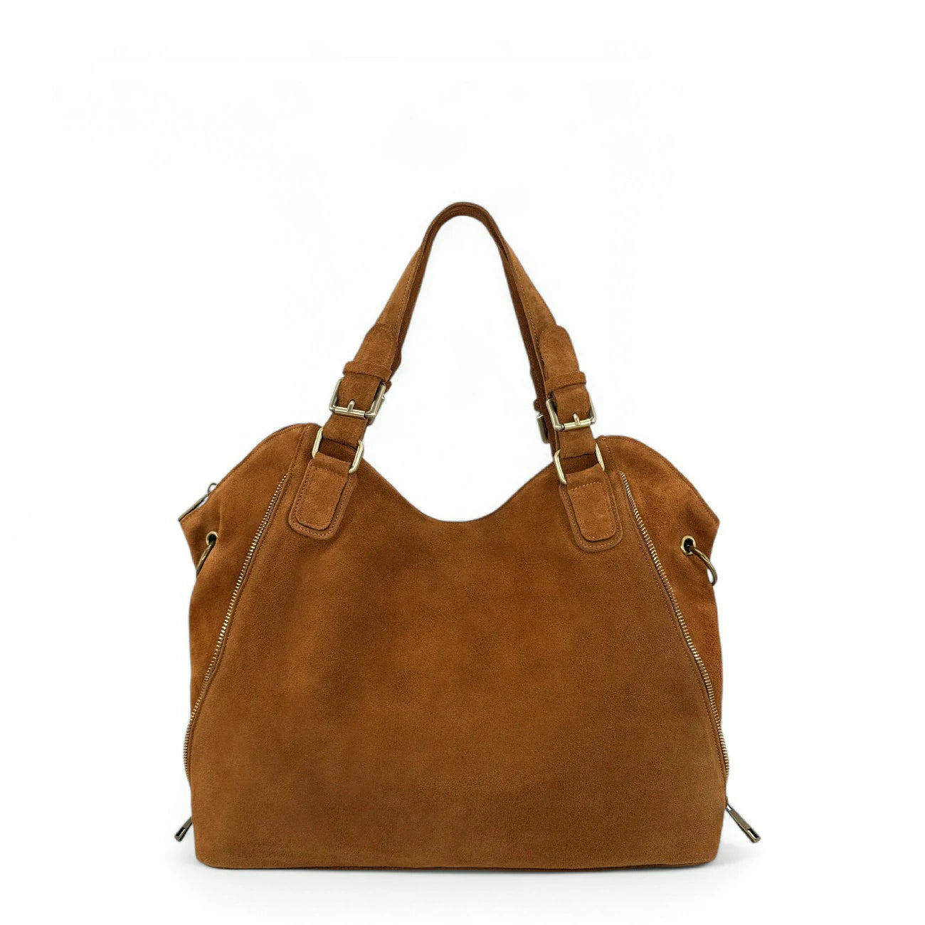 Grand sac hobo en croûte de cuir CAMELIA SUEDE Camel foncé