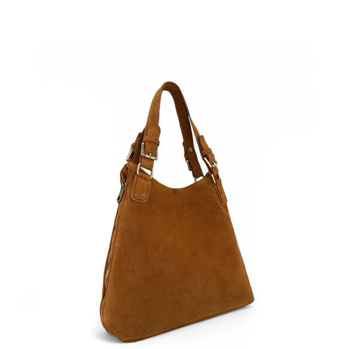 CAMELIA SUEDE large split suede hobo bag, Dark camel brown