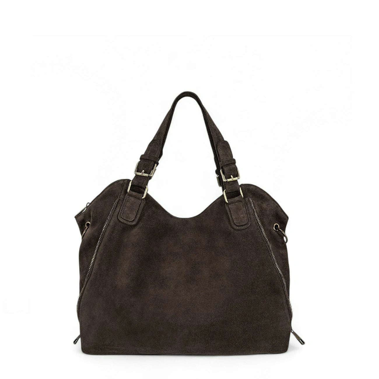 Grand sac hobo en croûte de cuir CAMELIA SUEDE Chocolat