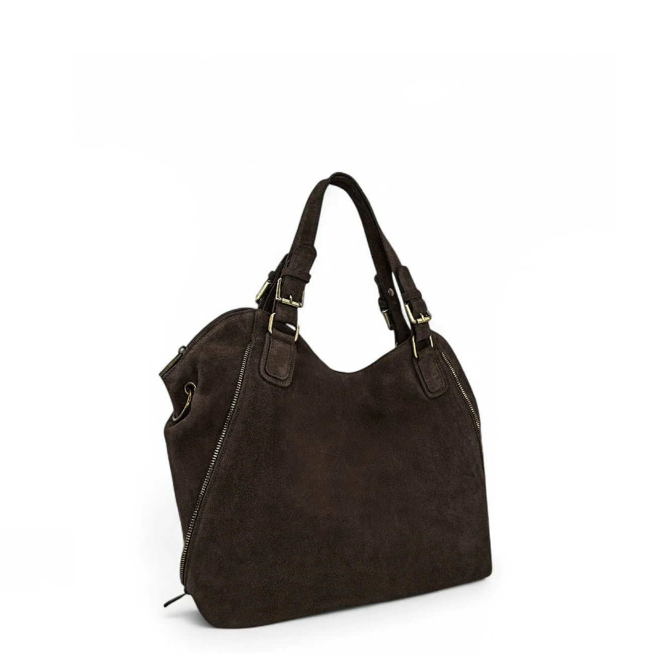Grand sac hobo en croûte de cuir CAMELIA SUEDE Chocolat