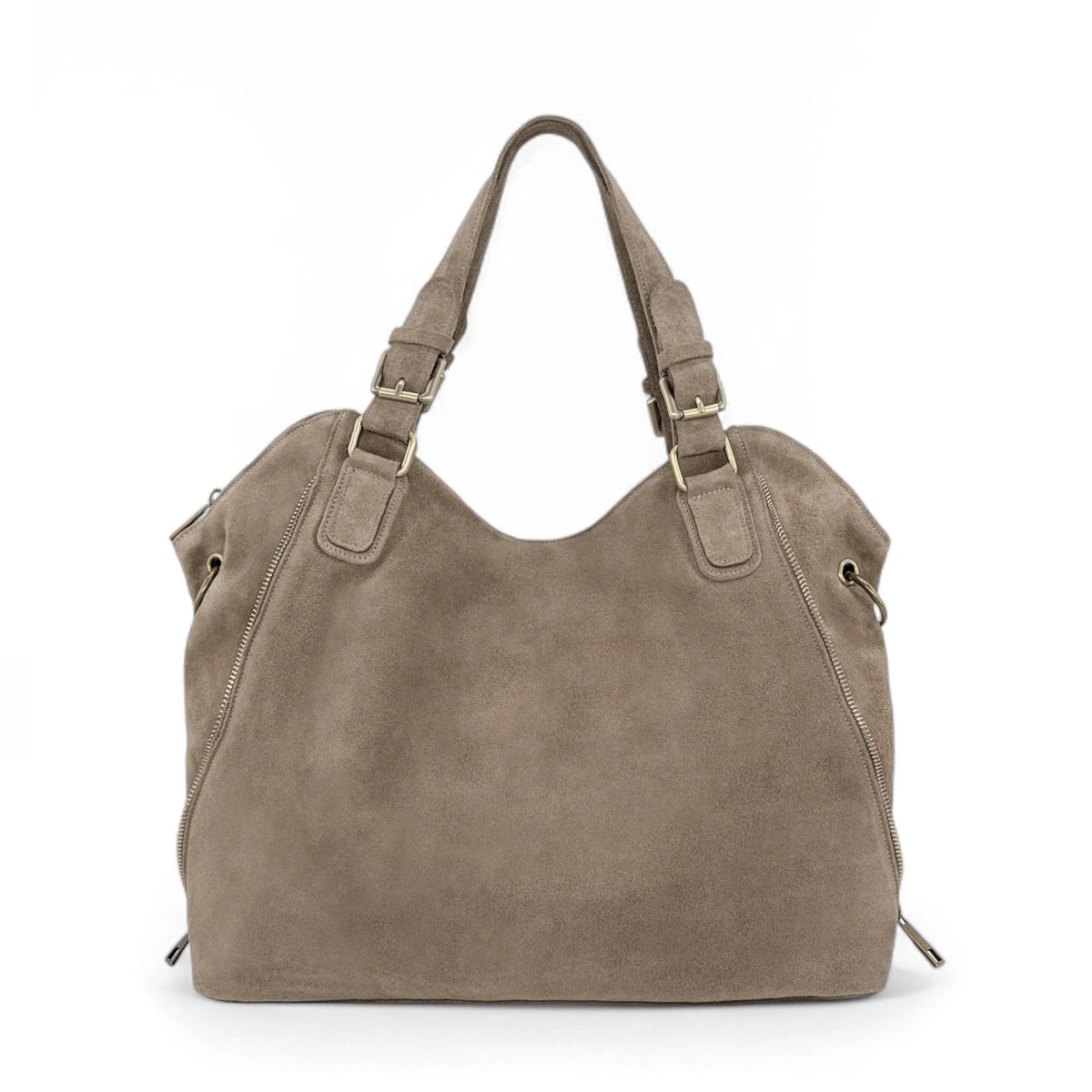 Large CAMELIA SUEDE Light Taupe Split Leather Hobo Bag